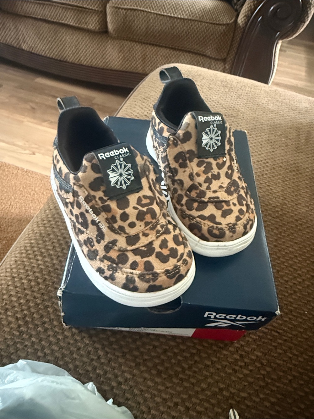 Reebok Kids Slip-On Leopard Print Sneakers - Tan/Brown